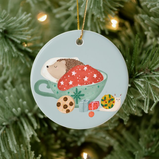 Sleeping Hedgehog Ceramic Tree Decoration (Tree)