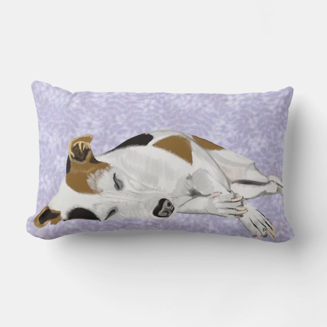 Sleeping Jack Russell on a Blue Floral Background Lumbar Cushion (Front)