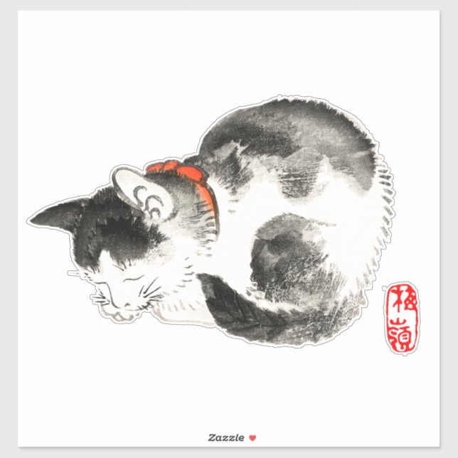 Sleeping Japanese Cat Black and White (Sheet)