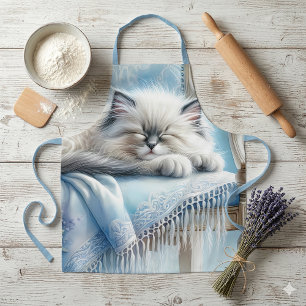 Sleeping Kitten Blue Cottagecore Dream Apron
