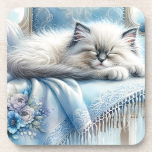 Sleeping Kitten Blue Cottagecore Dream Coaster