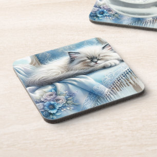Sleeping Kitten Blue Cottagecore Dream Coaster