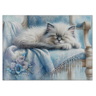 Sleeping Kitten Blue Cottagecore Dream Cutting Board