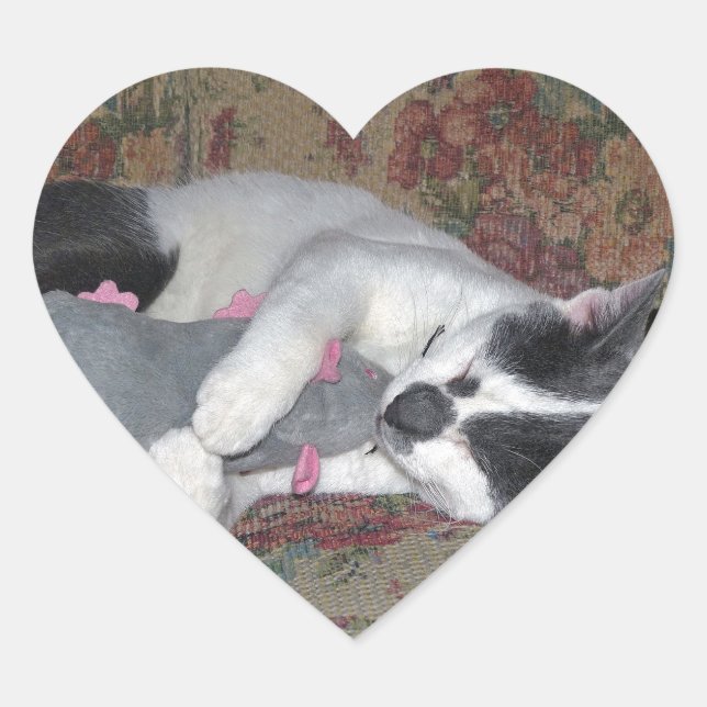Sleeping Kitten Heart Sticker (Front)