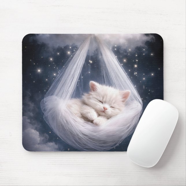 Sleeping Kitten in a Tulle Hammock Mouse Mat (With Mouse)