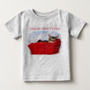 Sleeping Kitten In Bright Red Basket Baby T-Shirt