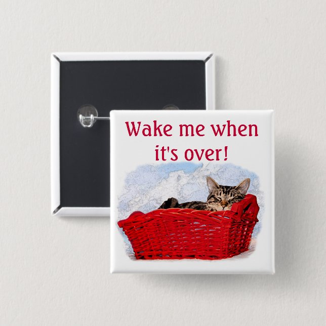 Sleeping Kitten In Bright Red Basket Personalized 15 Cm Square Badge (Front & Back)