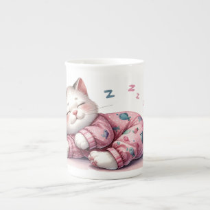 Sleeping Kitten in Pajamas Bone China Mug