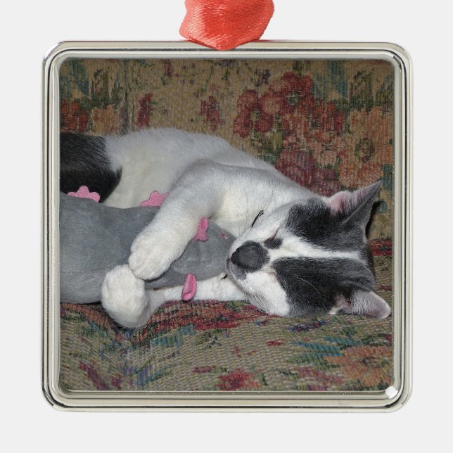 Sleeping Kitten Metal Tree Decoration (Front)