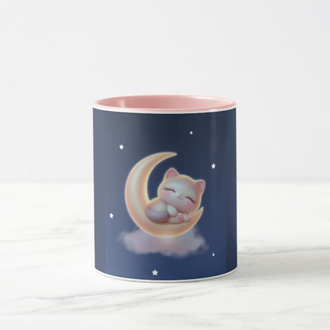 Sleeping Kitten Moon – Cute Kawaii Cat Mug (Center)