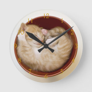 Sleeping Kitten Round Clock