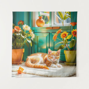 Sleeping kitten tapestry