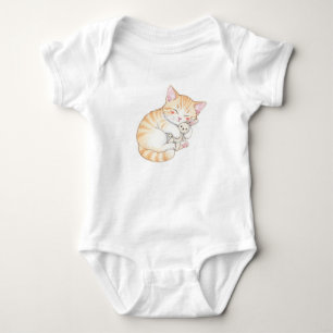 Sleeping Kitten with Plush Rabbit, by Natasha Us Baby Bodysuit