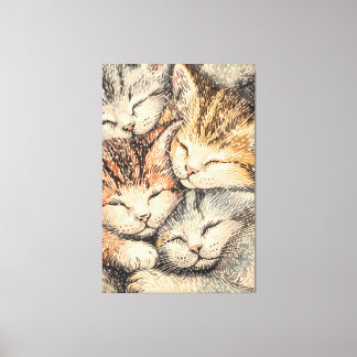 Sleeping Kittens - Pointillism Art Canvas Print