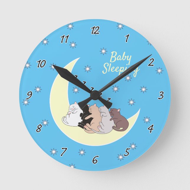 Sleeping Kitties Customisable Numbered Round Clock (Front)