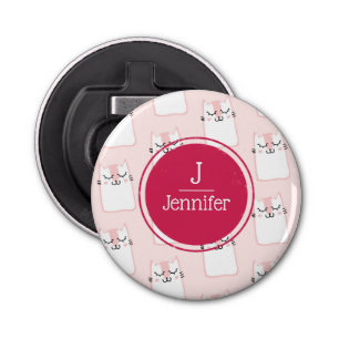 Sleeping Kitty Cat Pattern Monogram Bottle Opener