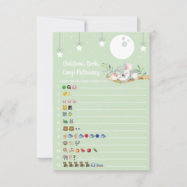 Sleeping Koala Baby Shower Game Emoji Pictionary I Invitation (Front)