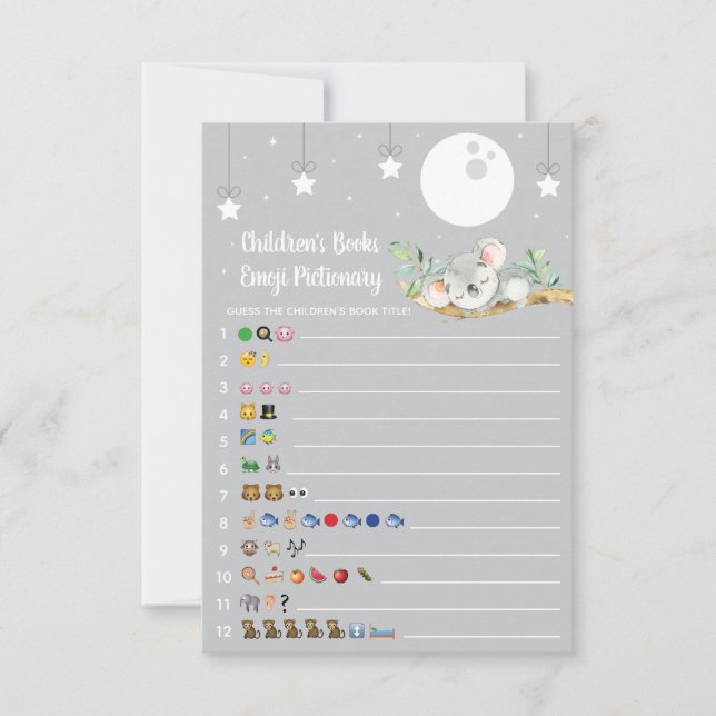 Sleeping Koala Baby Shower Game Emoji Pictionary Invitation (Front)