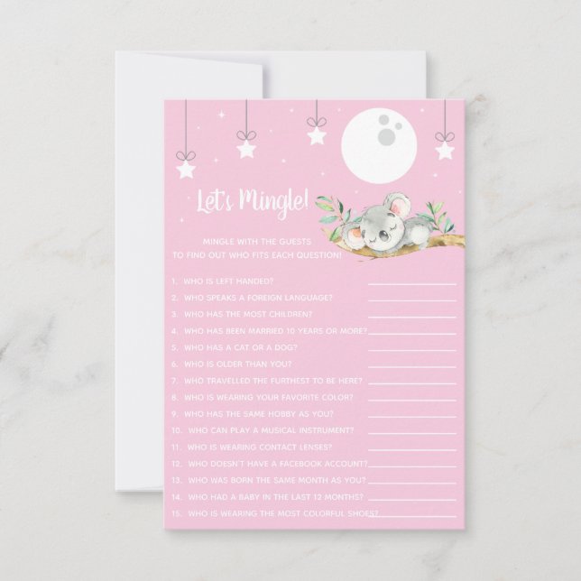 Sleeping Koala Baby Shower Game Let's Mingle! Invi Invitation (Front)