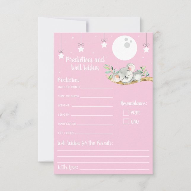 Sleeping Koala Baby Shower Predictions & Well Wish Invitation (Front)