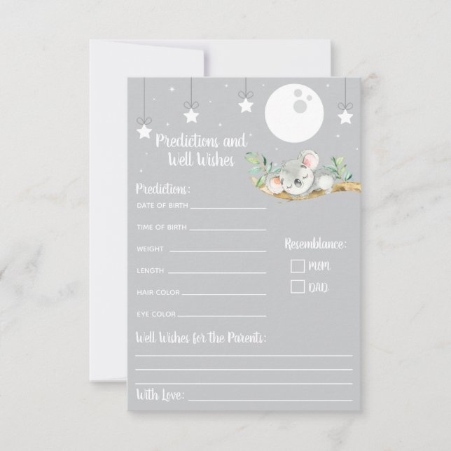 Sleeping Koala Baby Shower Predictions & Well Wish Invitation (Front)