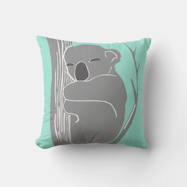 Sleeping Koala Grey and Mint Pillow (Front)