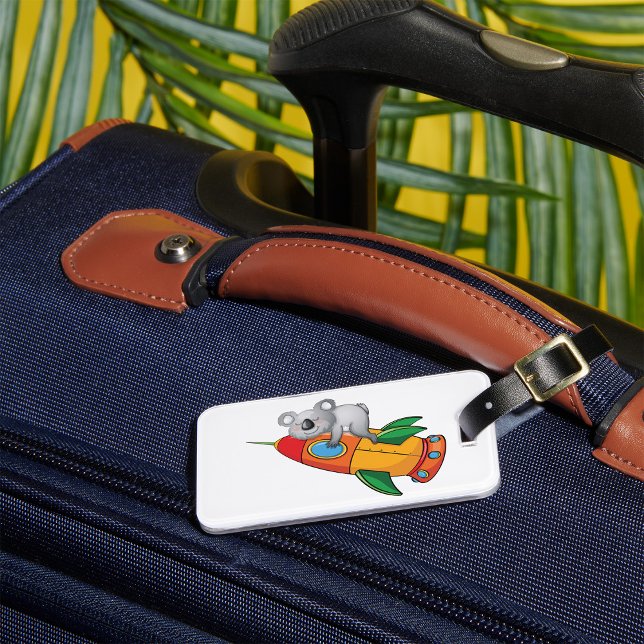 Sleeping Koala on Colourful Rocket  Luggage Tag (Creator Uploaded)