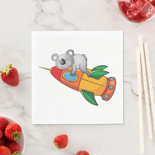 Sleeping Koala on Colourful Rocket  Napkin