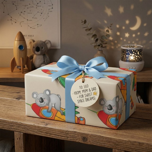 Sleeping Koala on Colourful Rocket  Wrapping Paper (Creator Uploaded)
