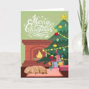Sleeping Labrador Retriever Home Merry Christmas Holiday Card