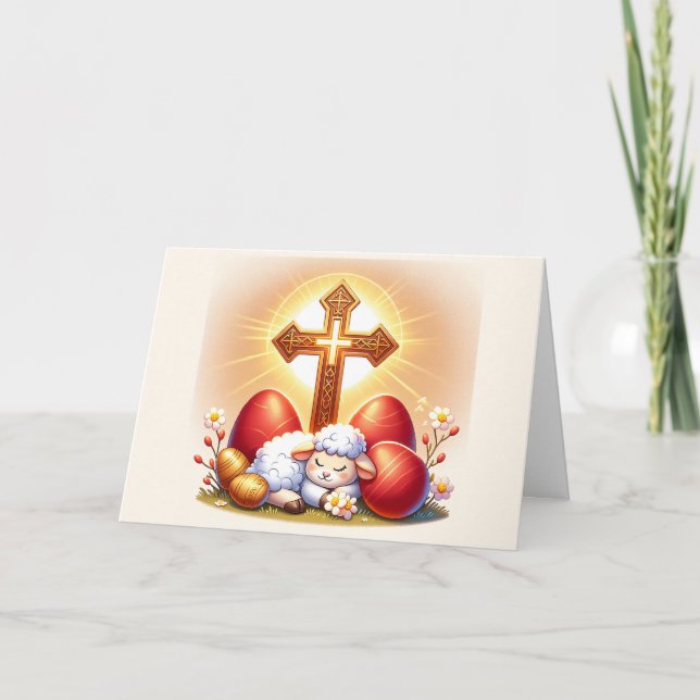 Sleeping Lamb Orthodox Easter Card (Front)