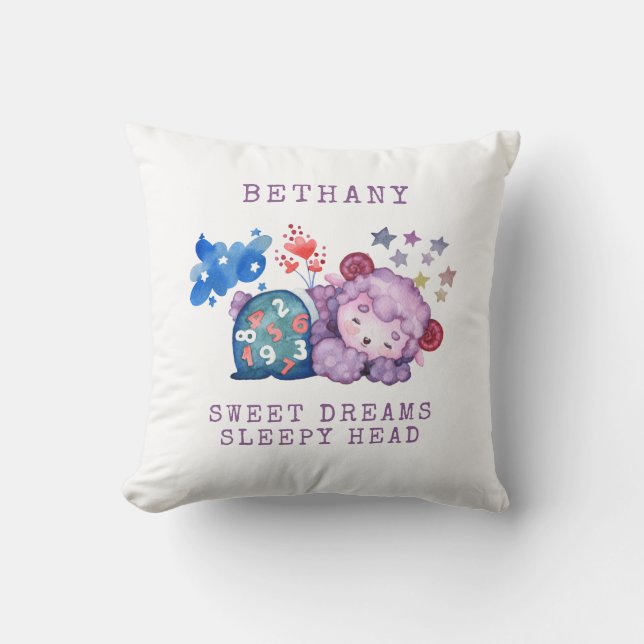 Sleeping Lamb Sweet Dreams Sleepy Head Name  Cushion (Front)