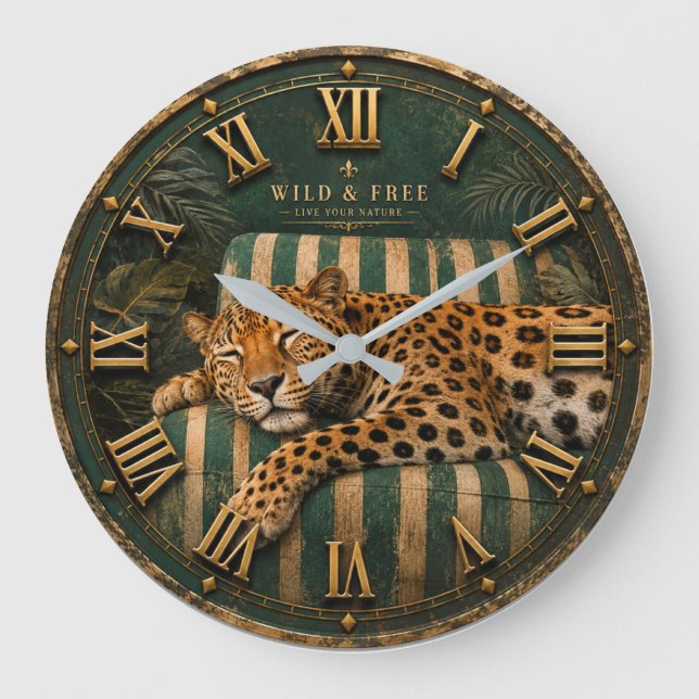 Sleeping Leopard Luxury Jungle  Large Clock (Front)