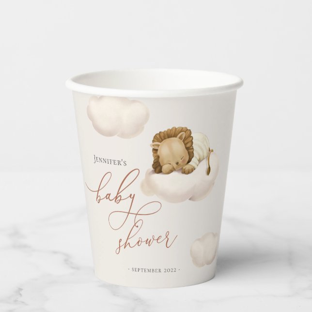 Sleeping Lion Baby Shower Paper Cups (Front)
