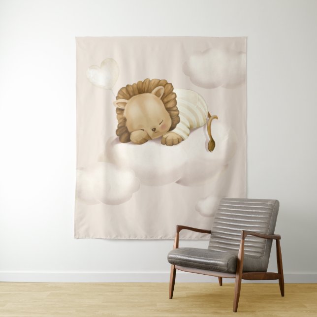 Sleeping Lion Virtual Shower Backdrop Tapestry (In Situ)