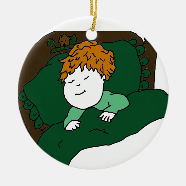 Sleeping Little Boy Ceramic Tree Decoration (Front)