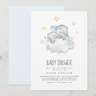 Sleeping Little Elephant Boy Baby Shower Invitation