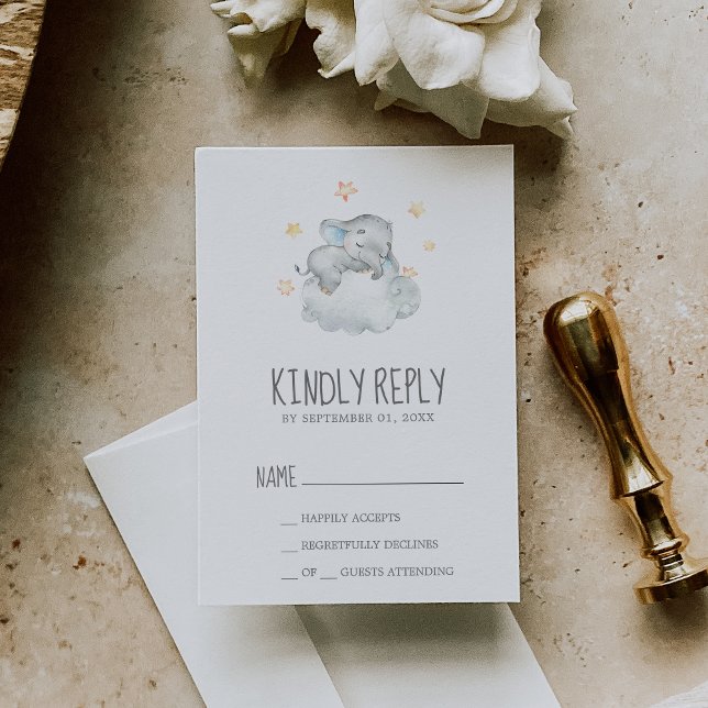 Sleeping Little Elephant Boy Baby Shower RSVP (Creator Uploaded)