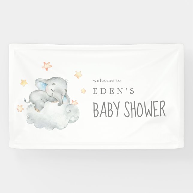 Sleeping Little Elephant Boy Baby Shower Welcome Banner (Horizontal)