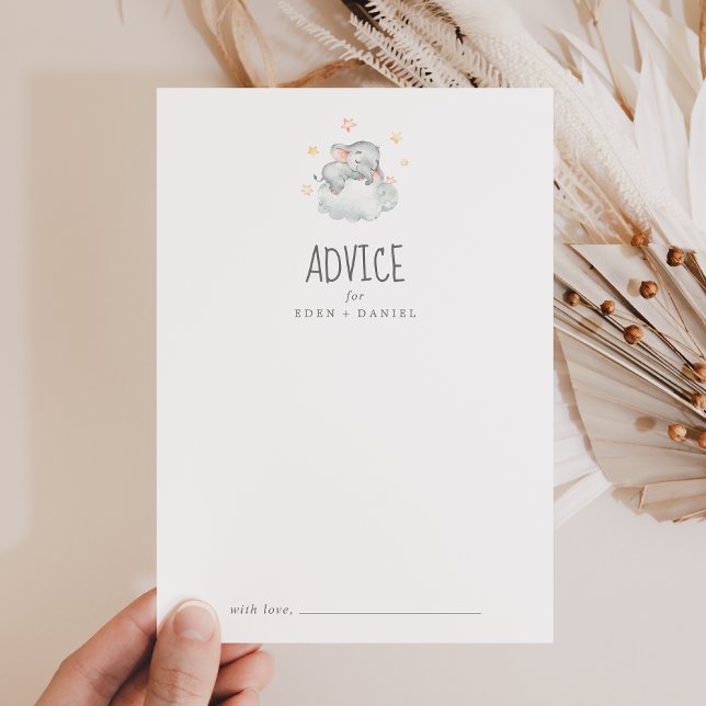 Sleeping Little Elephant Girl Baby Shower Advice Card (Creator Uploaded)