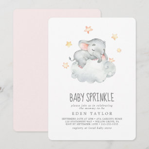 Sleeping Little Elephant Girl Baby Sprinkle Invitation