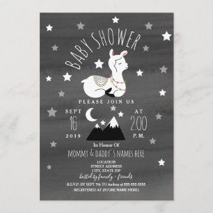 Sleeping Llama Baby Mountains Stars Baby Shower Invitation