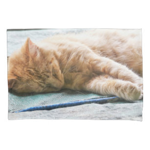 Sleeping Longhaired Ginger Cat Pillowcase