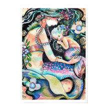 Sleeping Mom and child Mermaid ART Poster