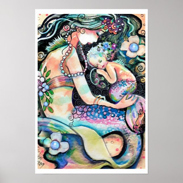 Sleeping Mom and child Mermaid ART Poster (Front)