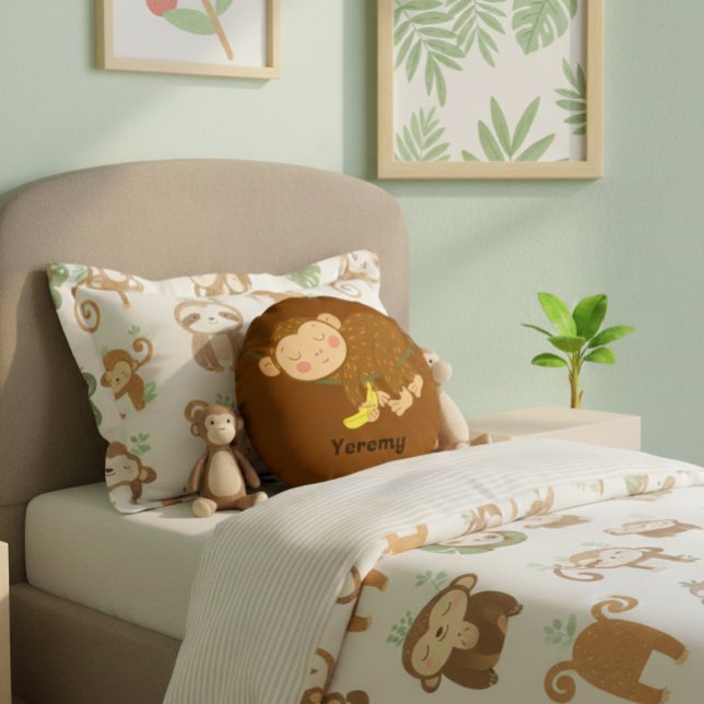 Sleeping Monkey Personalized Round Pillow (Creator Uploaded)