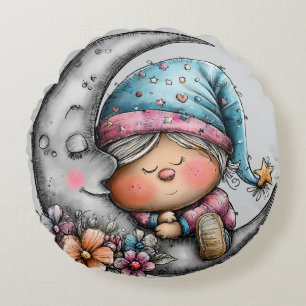 Sleeping Moon and Child Round Cushion