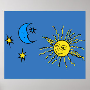 Sleeping moon and smiling sun poster