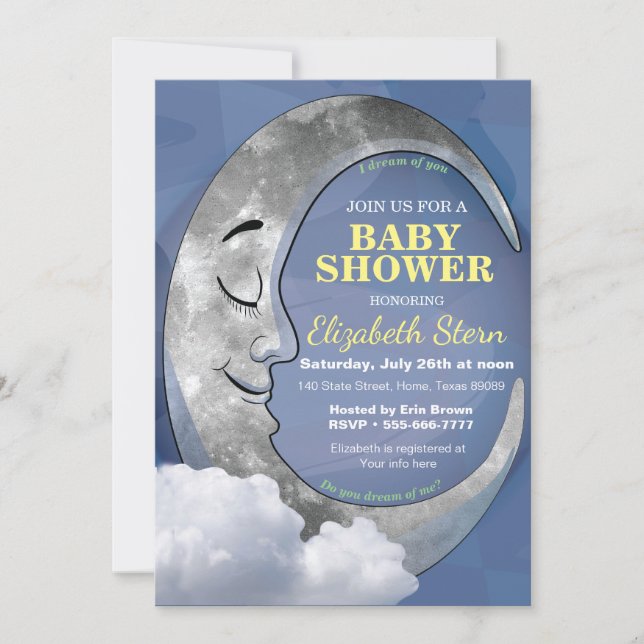 Sleeping Moon baby shower invitation (Front)