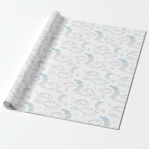 Sleeping Moon & Clouds Baby Shower Patterns Wrapping Paper